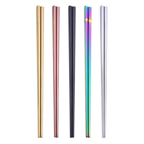 Stainless Steel Chopsticks Series Reusable Multicolor Lightweight 304 Stainless Steel Chopsticks Metal Chopsticks 5 Pairs Gift Set