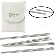 Stainless Steel Chopsticks- Twist Apart Reusable Travel Chopsticks with Pouch by D'Eco (4 Sets)