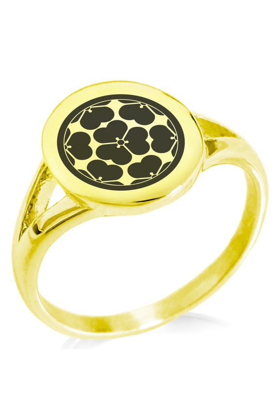 Stainless Steel Chosokabe Samurai Crest Minimalist Oval Top Polished Statement Signet Ring
