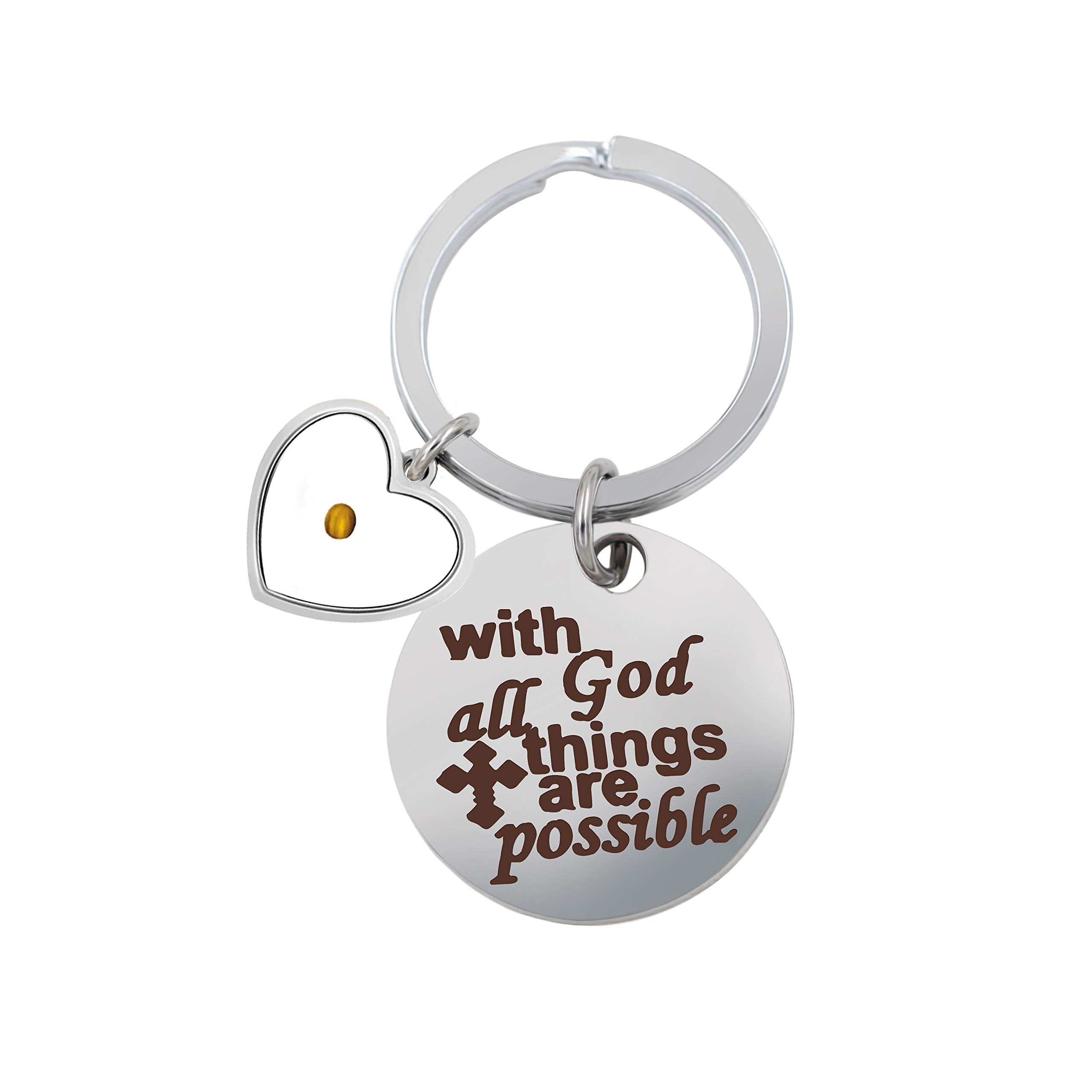 JewelryEveryday Bronze Cross Keychain with Believe Tag Charm, Religious Keychain