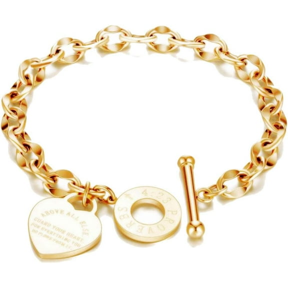 Stainless Steel Christian Cross Bible Verse Proverbs 4:23 Link Bracelet