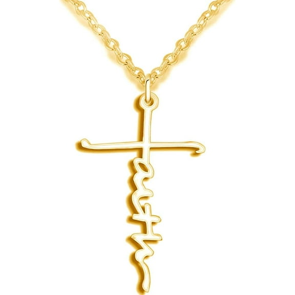 Stainless Steel Christian Cross Faith Word Church Prayer Religious Pendatn Necklace
