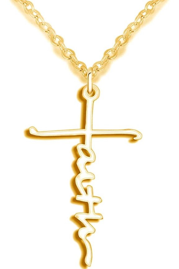 Stainless Steel Christian Cross Faith Word Church Prayer Religious Pendatn Necklace