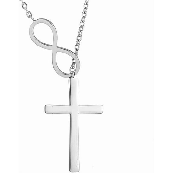 Stainless Steel Christian Cross Infinity Charm Collar Necklace