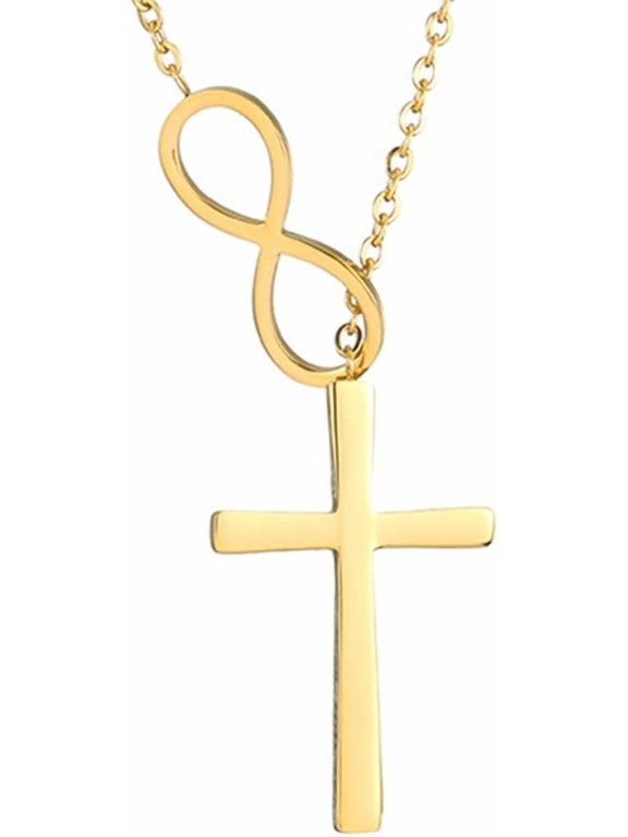 Stainless Steel Christian Cross Infinity Charm Collar Necklace