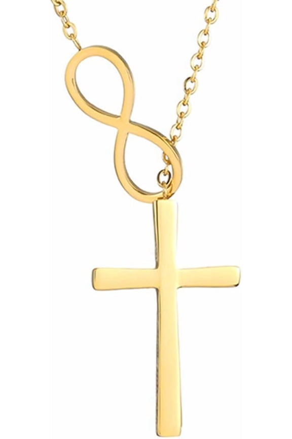 Stainless Steel Christian Cross Infinity Charm Collar Necklace