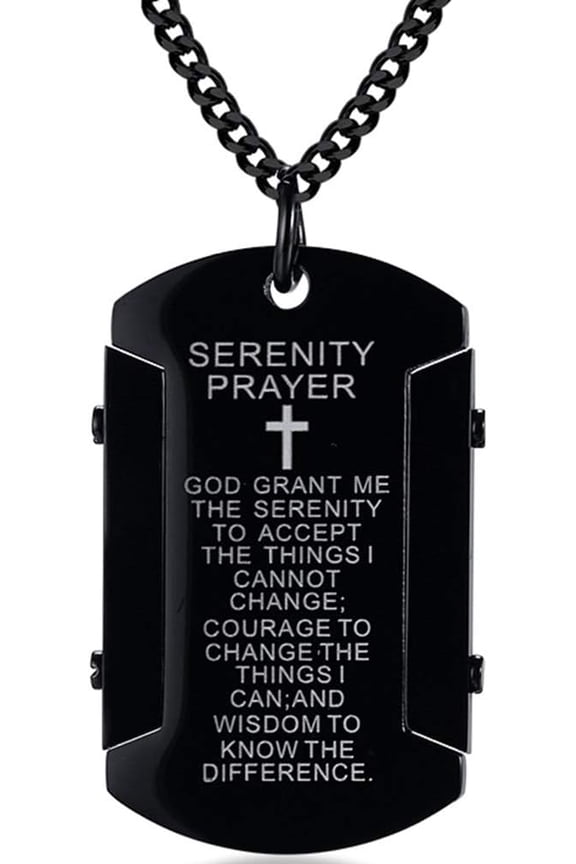 Stainless Steel Christian Cross Serenity Prayer Religious Pendant Necklace