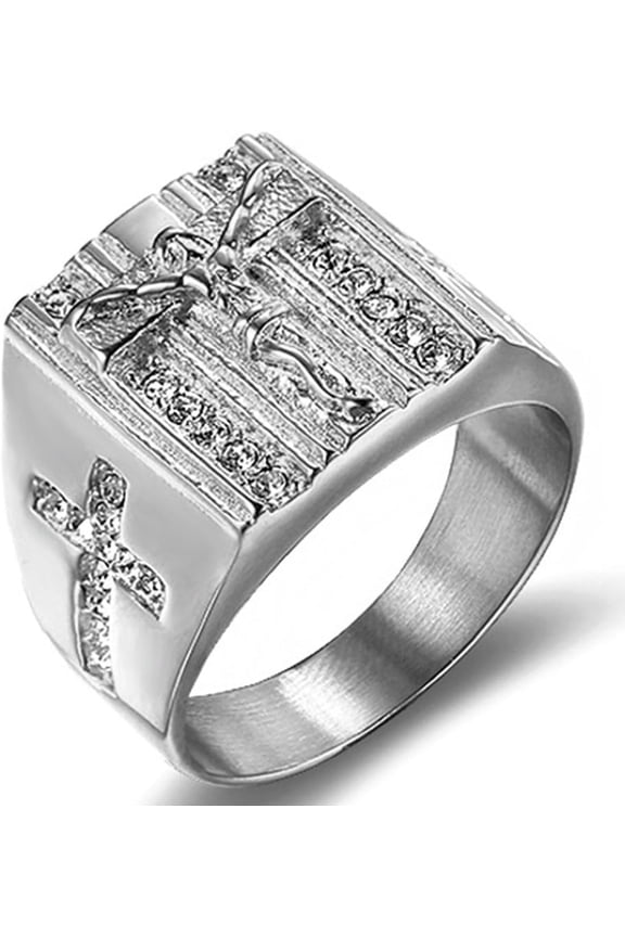 Stainless Steel Christian Jesus Cross Ring