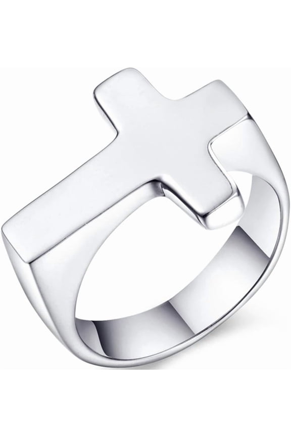 Stainless Steel Christian Sideways Cross Signet Style Ring