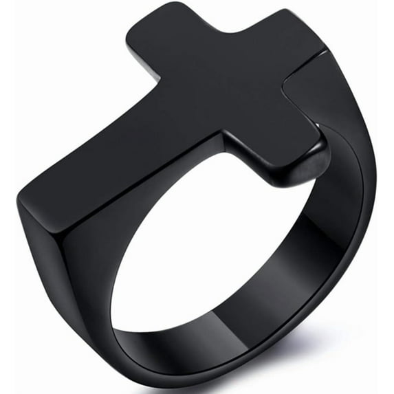 Stainless Steel Christian Sideways Cross Signet Style Ring