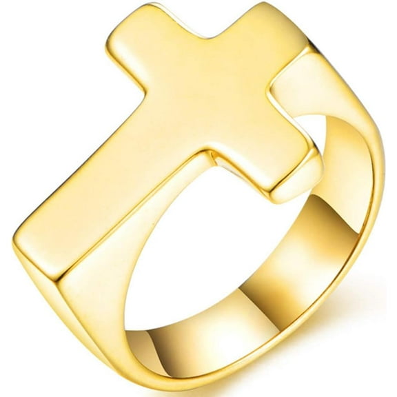 Stainless Steel Christian Sideways Cross Signet Style Ring