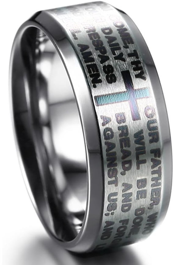 Stainless Steel Christian The Lord's Prayer Ring, Matthew 6:9-13