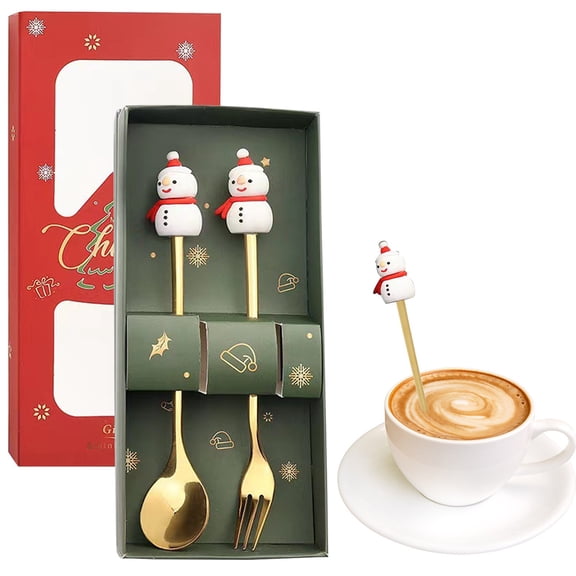 Stainless Steel Christmas Spoon and Fork Set - Holiday Themed Cutlery for Festive Dining - Snowman Scarf
