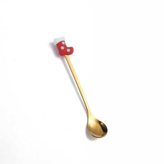 Stainless Steel Christmas Themed Spoon with Holiday Pendant for Desserts Cocktails and Table Setting