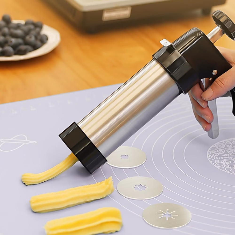 Stainless Steel Churro Maker Set Doughnut Cookie Press Gun with Piping Bag Filling Needles Home Kitchen Baking Tools