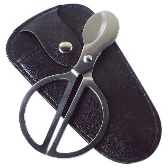 Stainless Steel Cigar Scissors w/ Black PVC Leather Pouch