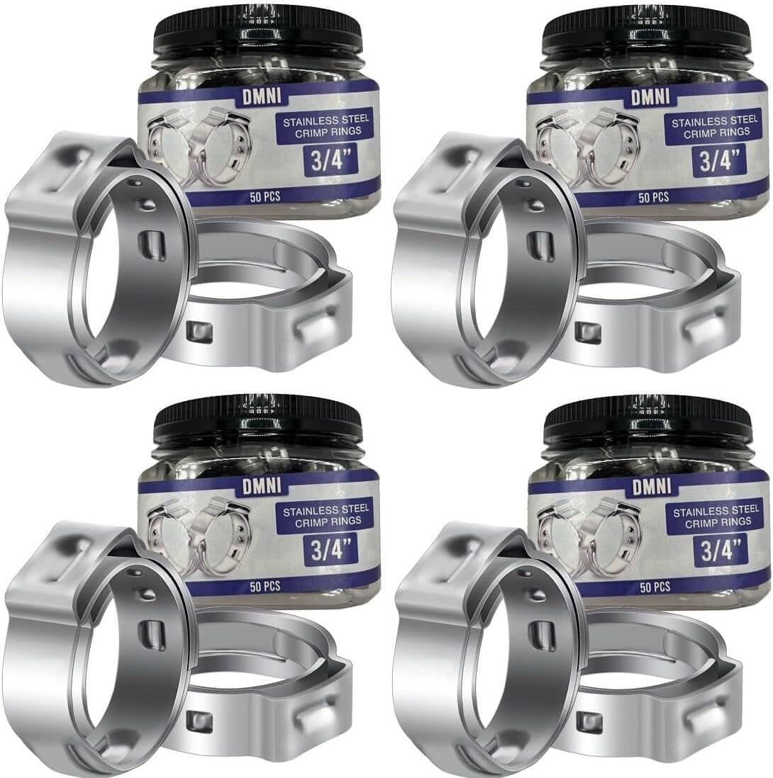 Stainless Steel Cinch Clamps Crimp Rings - 3/4" Pinch Clamps For Pex Tubing Pipe Fitting Connections - 50 PCS (Pack of 4)