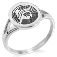 thumbnail image 1 of Stainless Steel Circle of Rice Plant Kamon Crest Minimalist Oval Top Polished Statement Signet Ring, 1 of 1