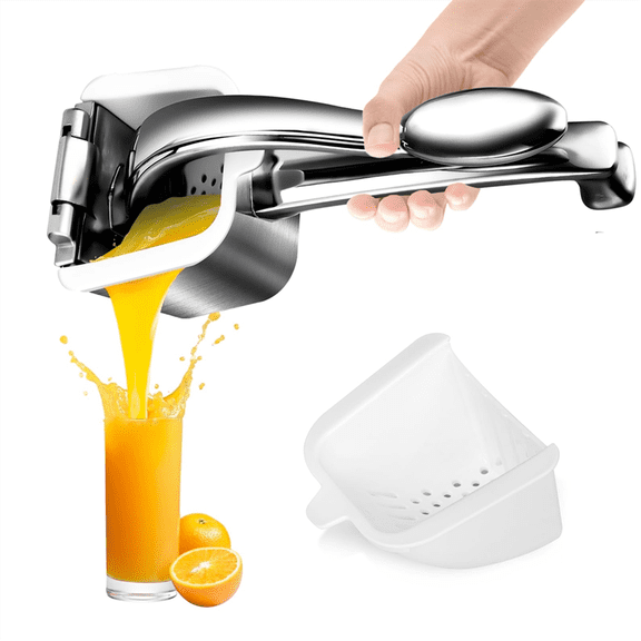Stainless Steel Citrus JuicerPress Manual Handheld Lemon/Orange/Pomegranate Squeezer with Non-Slip Grip,for Home Kitchen,1 * manual juicer 1 * filter tank,As Shown