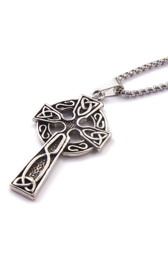 Stainless Steel Claddagh Cross Pendant Necklaces with Box Chains Antique Silver & Platinum 23.62 inch(60cm)