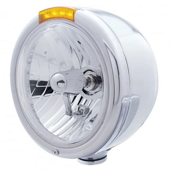 Stainless Steel Classic Half Moon Headlight Crystal H4 Bulb & LED Turn Signal - Amber Lens