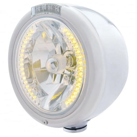 Stainless Steel Classic Half Moon Headlight H4 With Amber LED & Dual Mode LED Signal-Clear Lens