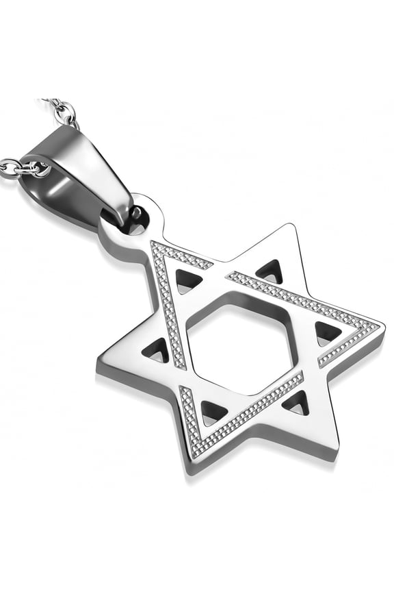 Stainless Steel Classic Jewish Star of David Pendant Necklace, 20"