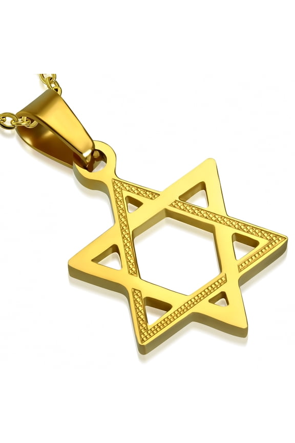 Stainless Steel Classic Jewish Star of David Pendant Necklace, 20"