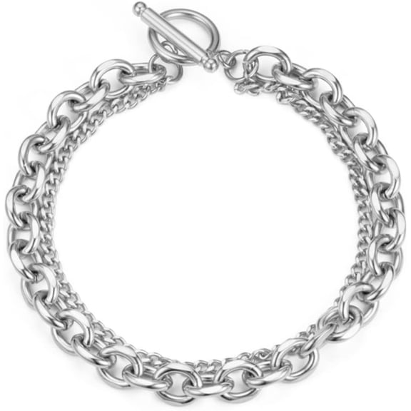 Stainless Steel Classic Plain Double Layer Wedding Statement Cocktail Party Strand Holiday Birthday Bracelet