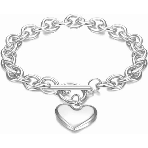 Stainless Steel Classic Simple Plain Chain Style Heart Charm Bracelet