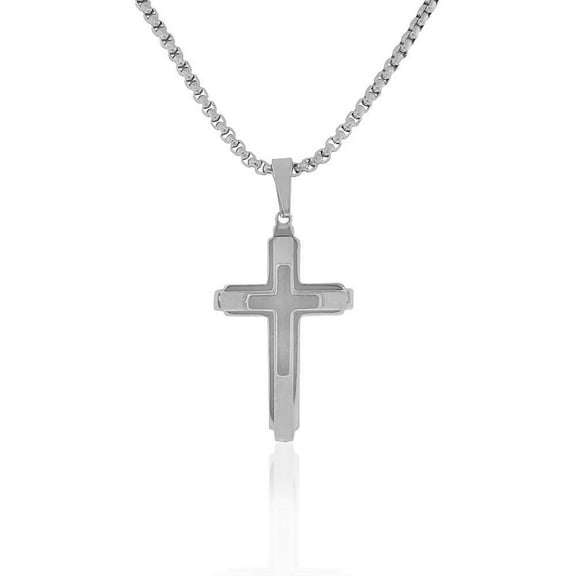 Stainless Steel Classic Statement Cross Mens Necklace