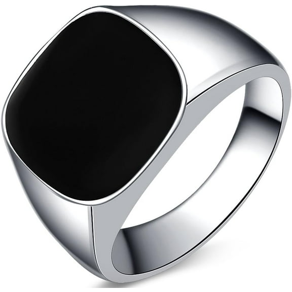 Stainless Steel Classical Simple Plain Black Enamel Signet Pinky Ring