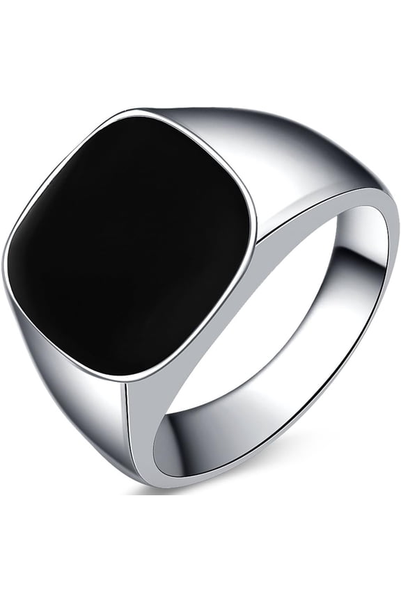 Stainless Steel Classical Simple Plain Black Enamel Signet Pinky Ring