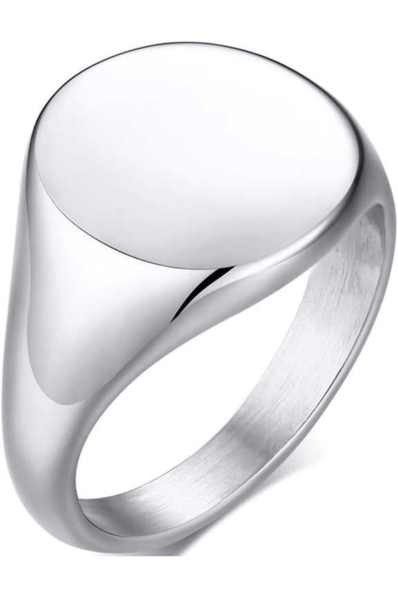 Stainless Steel Classical Simple Plain Round Signet Style Pinky Wedding Statement Promise Anniversary Ring