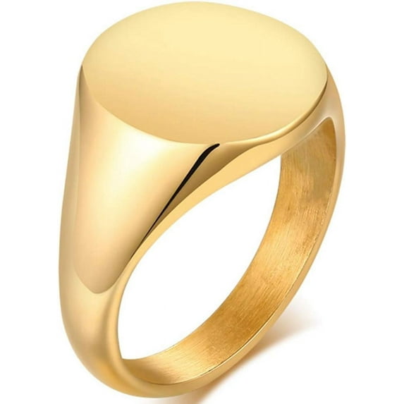 Stainless Steel Classical Simple Plain Round Signet Style Pinky Wedding Statement Promise Anniversary Ring
