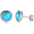 thumbnail image 1 of Stainless Steel Classical Simple Round Turquoise Onyx Screw Fitting Stud Earrings, 1 of 5