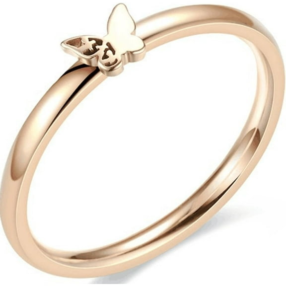 Stainless Steel Classicl Dainty Plain Butterfly Charm Promise Engagement Statement Ring