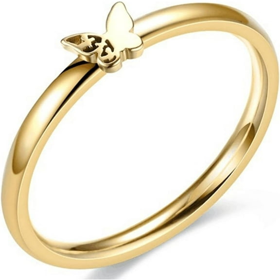 Stainless Steel Classicl Dainty Plain Butterfly Charm Promise Engagement Statement Ring