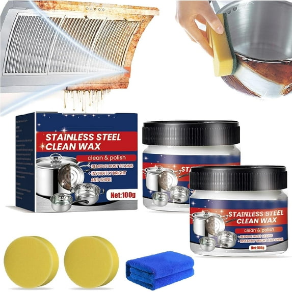 Stainless Steel Clean Wax, Magical Nano-Technology Stainless Steel Cleaning Paste, Stainless Steel Cleaner and Metal Polish, 3 In 1 Stainless Steel Wax Cleaner for Grease, Oven, Sink (B*2)