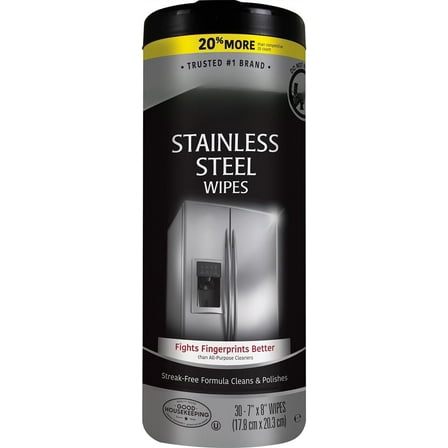 Stainless Steel Cleaner, 30 Cleaning Wipes, Removes Dirt, Oil and Grease Without Leaving Streaks or Residue, Stainless Steel Polish for a Shiny and Clean Surface, Cleaning Supplies