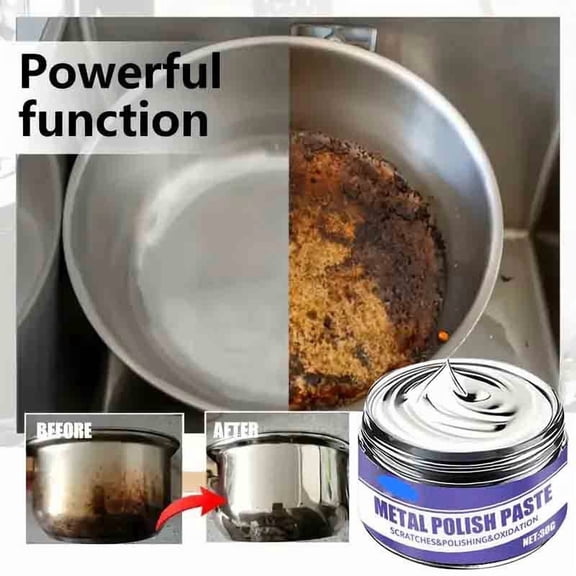 Stainless Steel Cleaner Paste Kit with Sponge, Heavy Duty Cookware & Pot Bottom Scrub, Degreaser for Stove, Sink, Pan, Removes Burnt On Grease, Grime, Rust, Black Stains, Restores Shine