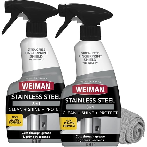 Stainless Steel Cleaner and Polish, 3-in-1 Stainless Steel Cleaning Spray for Appliances, Cuts Grease & Grime, Removes Finrprints, Smuds, Residue & Water Spots, Streak-Free Shine