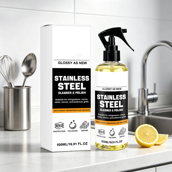Stainless Steel Cleaner & Polish Spray, Multi-Purpose Kitchen Degreaser for Appliance Cookware Stainless Surface Cleaning