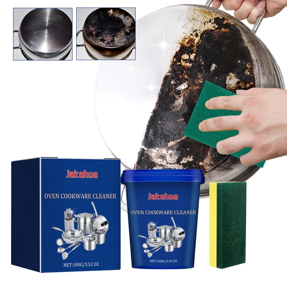 Stainless Steel Cleaner for Kitchen Stove, Range Hood and Pots – Heavy Duty Grease Remover and Rust Cleaner with Sponge, 100g