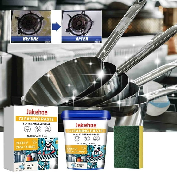 Stainless Steel Cleaning Paste - 100g Stainless Steel Cleaner & Polish for Pots, Pans, Appliances - Removes Grease, Stains & Forms Protective Layer - Includes Sponge - Safe & Non-Corrosive