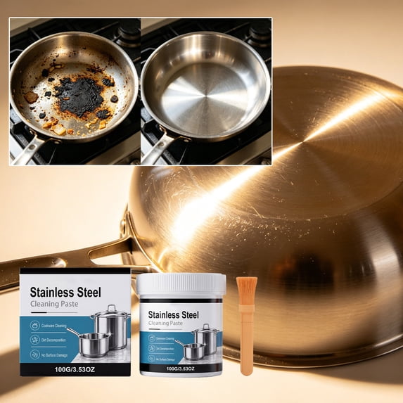 Stainless Steel Cleaning Paste 100ml, Wipe Away Stubborn Kitchen Oil Stains, Polishes and Refurbishes Metal Surfaces, Gentle Formula Safe for Hands, Multi-Surface for Sinks and Cookware