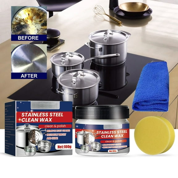Stainless Steel Cleaning Paste | Multi-Purpose Cleaner for Cookware, Ovens, Tiles, Metal, Glass | Removes Rust, Grease, Stains | Brush & Rag Included | Non-Toxic Decontaminator