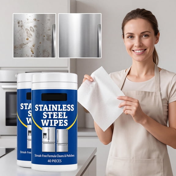 Stainless Steel Cleaning Wipes, Streak Free Cleans Polishes Fingerprints Grime, 2 Pack Kitchen Appliance Surface Wipe, Wipes for Kitchen Appliance Metal Surface