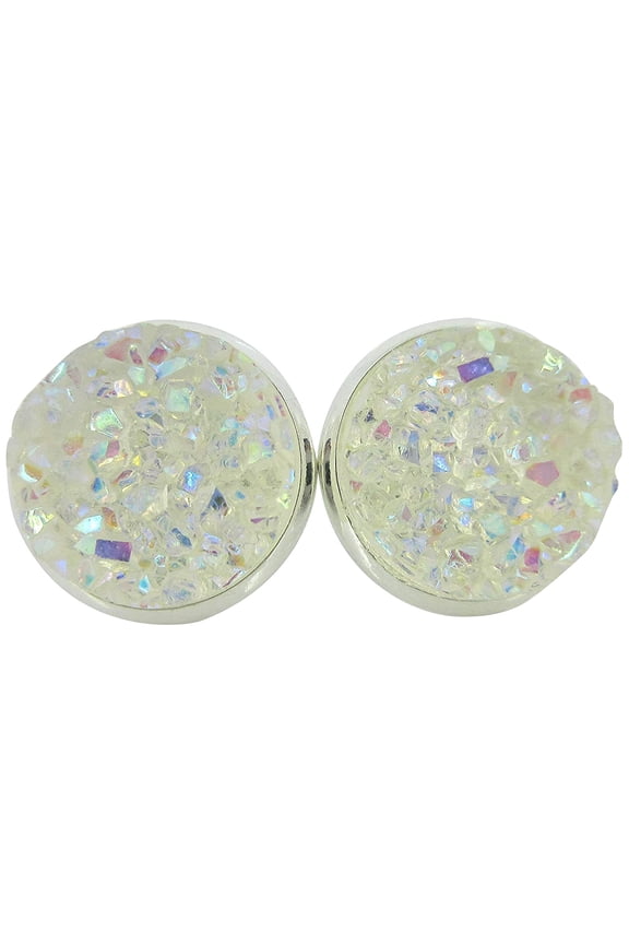 Stainless Steel Clear AB Faux Druzy Stone Stud Earrings 12mm