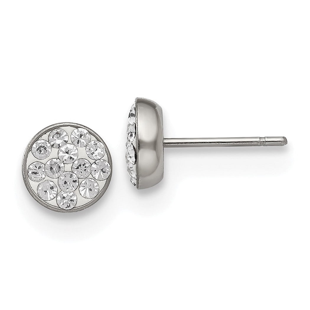 Stainless Steel Clear Crystal Post Earrings - Measures 6x6mm Wide